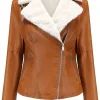 womens-lapel-collar-brown-faux-leather-shearling-biker-jacket