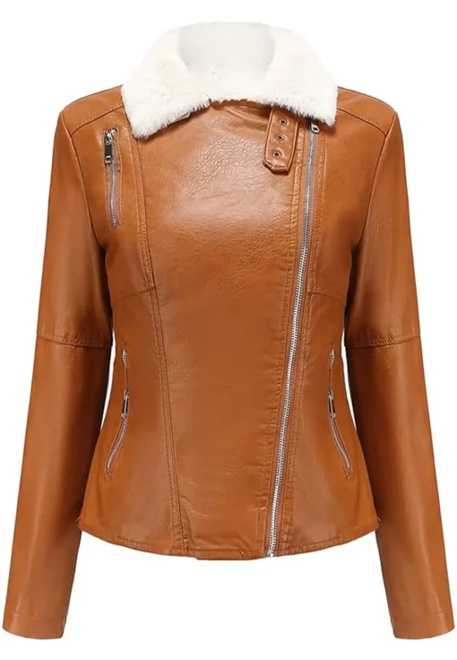 womens-lapel-collar-brown-faux-leather-shearling-biker-jacket