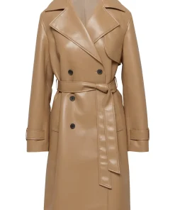 womens-light-brown-faux-leather-single-breasted-coat