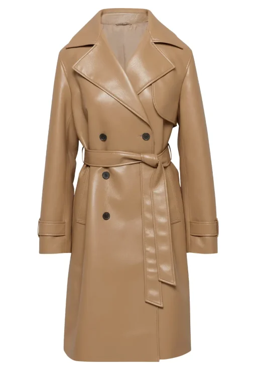 womens-light-brown-faux-leather-single-breasted-coat