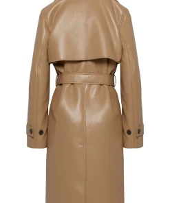 womens-light-brown-faux-leather-single-breasted-coat