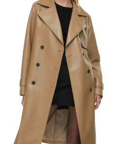 womens-light-brown-faux-leather-single-breasted-coat