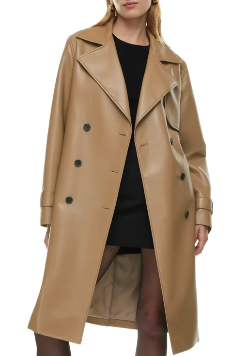 womens-light-brown-faux-leather-single-breasted-coat