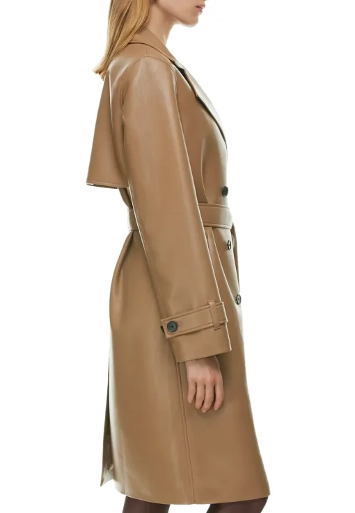 womens-light-brown-faux-leather-single-breasted-coat