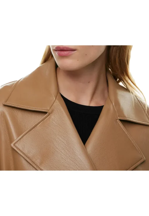 womens-light-brown-faux-leather-single-breasted-coat