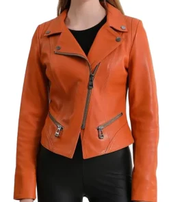 womens-orange-faux-leather-stylish-biker-jacket