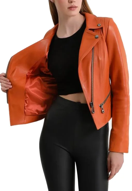 womens-orange-faux-leather-stylish-biker-jacket