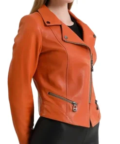 womens-orange-faux-leather-stylish-biker-jacket