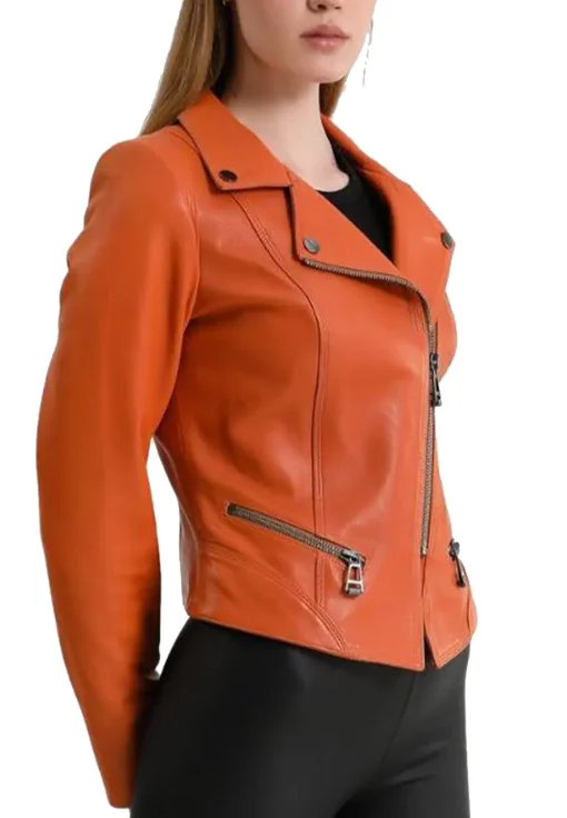 womens-orange-faux-leather-stylish-biker-jacket