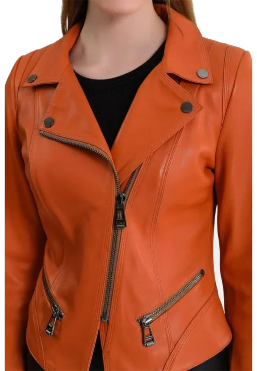 womens-orange-faux-leather-stylish-biker-jacket