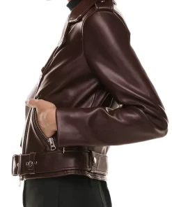 womens rich mocha brown faux leather moto jacket 5