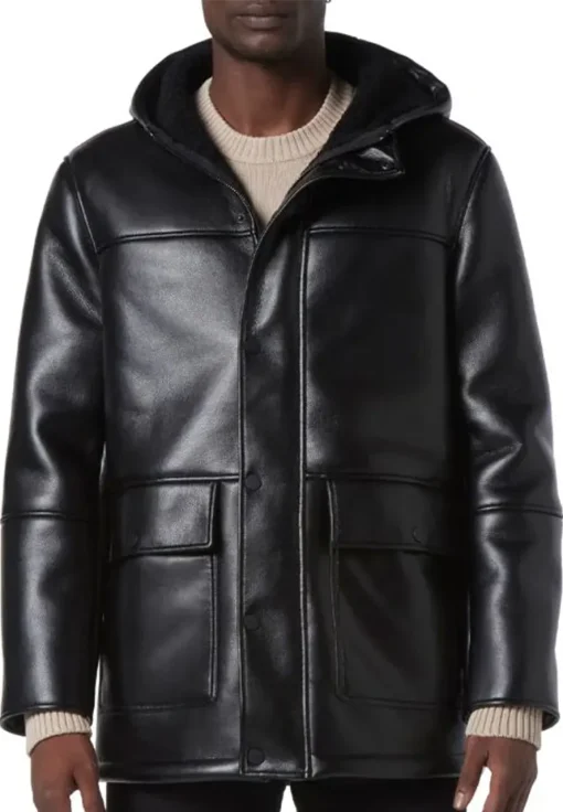 mens-black-faux-leather-faux-shearling-hooded-jacket