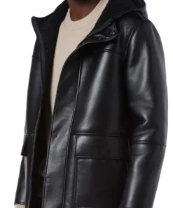 mens-black-faux-leather-faux-shearling-hooded-jacket