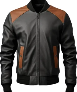 mens-black-and-brown-faux-leather-bomber-jacket