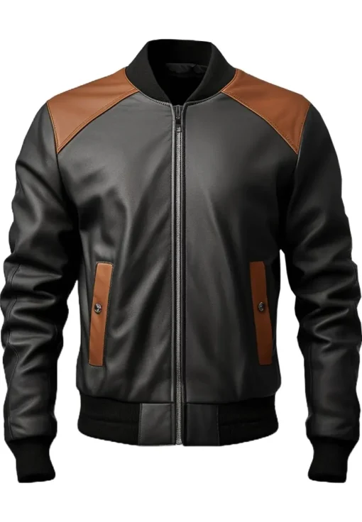 mens-black-and-brown-faux-leather-bomber-jacket