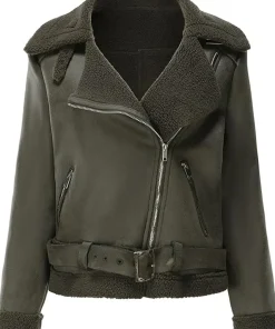 womens-fleece-lined-green-faux-leather-jacket