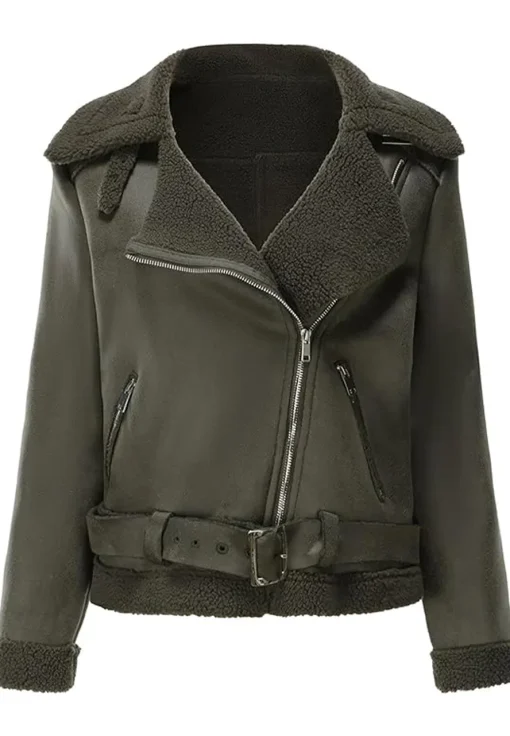 womens-fleece-lined-green-faux-leather-jacket