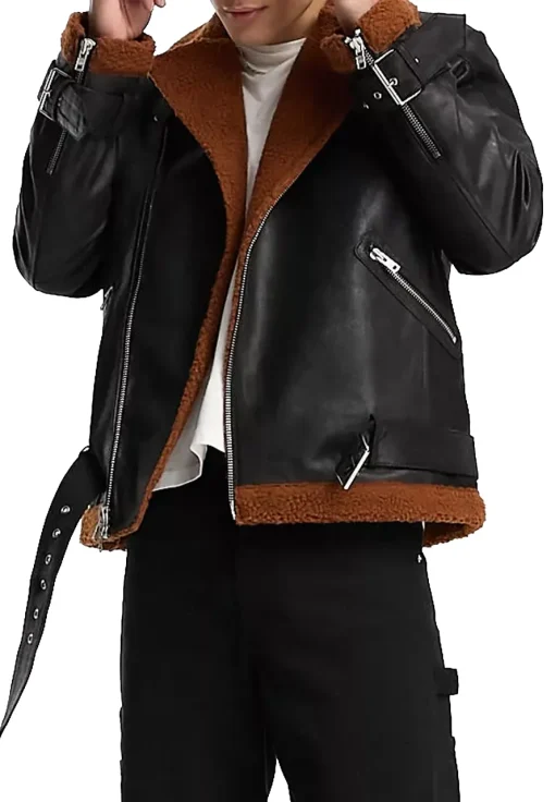 mens-belted-black-faux-leather-shearling-jacket