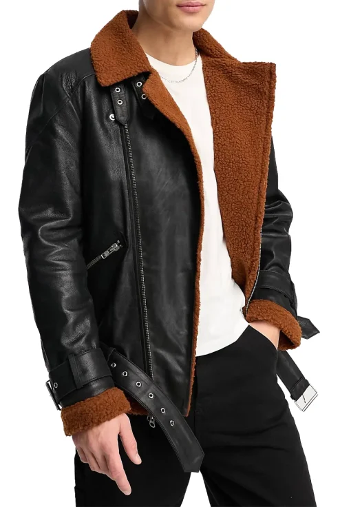 mens-belted-black-faux-leather-shearling-jacket