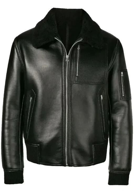 mens-biker-black-faux-leather-bomber-shearling-jacket