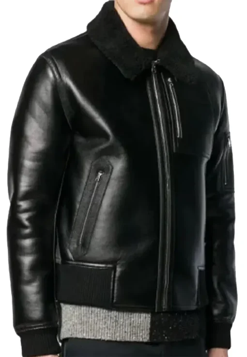 mens-biker-black-faux-leather-bomber-shearling-jacket