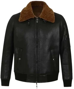 mens-black-bomber-aviator-faux-leather-shearling-jacket