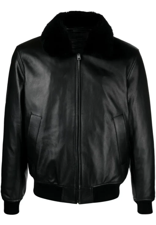 mens-black-bomber-shearling-collar-faux-leather-jacket