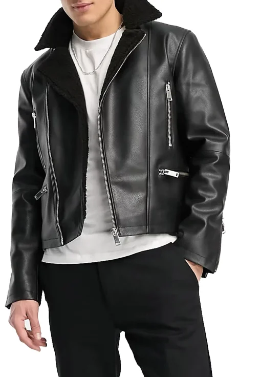 mens-black-faux-leather-faux-shearling-jacket