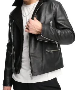 mens-black-faux-leather-faux-shearling-jacket