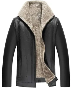 mens-black-faux-leather-fur-jacket