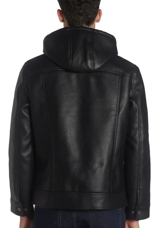 mens-black-faux-leather-hooded-shearling-jacket
