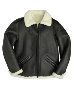 Men's Black Faux Leather Shearling Bomber Jacket