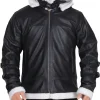 mens-black-faux-leather-shearling-hooded-jacket