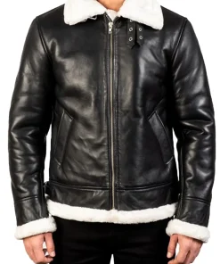 mens-black-faux-leather-white-shearling-bomber-jacket