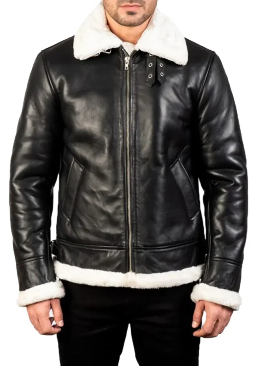 mens-black-faux-leather-white-shearling-bomber-jacket