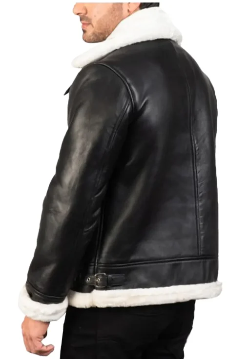 mens-black-faux-leather-white-shearling-bomber-jacket