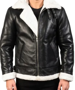 mens-black-faux-leather-white-shearling-bomber-jacket