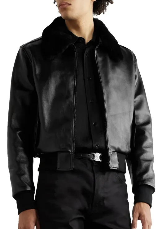 mens-black-shearling-collar-faux-leather-bomber-jacket
