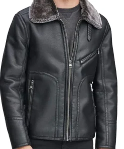mens-black-shearling-collar-faux-leather-jacket