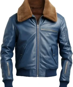 mens-blue-faux-leather-shearling-bomber-jacket