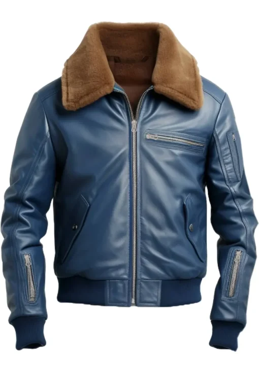 mens-blue-faux-leather-shearling-bomber-jacket