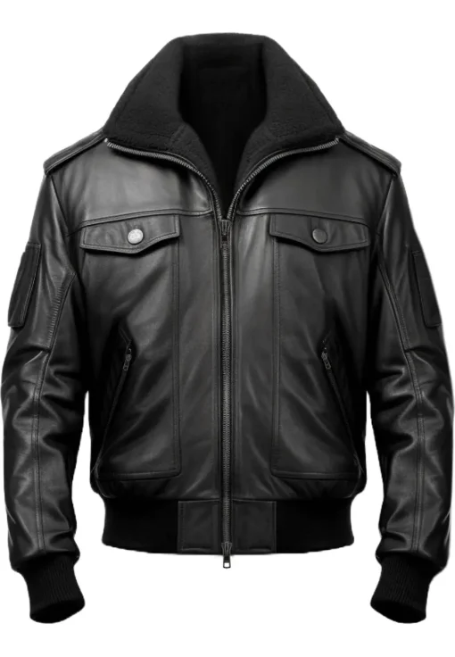 mens-bomber-faux-leather-black-jacket