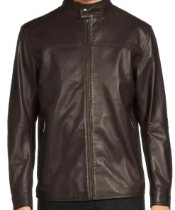 mens-brown-faux-leather-stand-collar-jacket