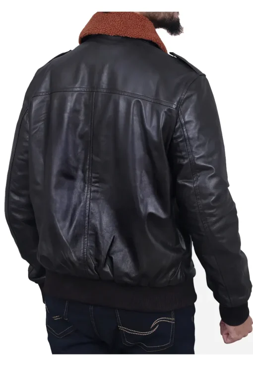 mens-brown-shearling-collar-black-faux-leather-bomber-jacket