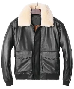 mens-detachable-fur-collar-black-faux-leather-bomber-jacket