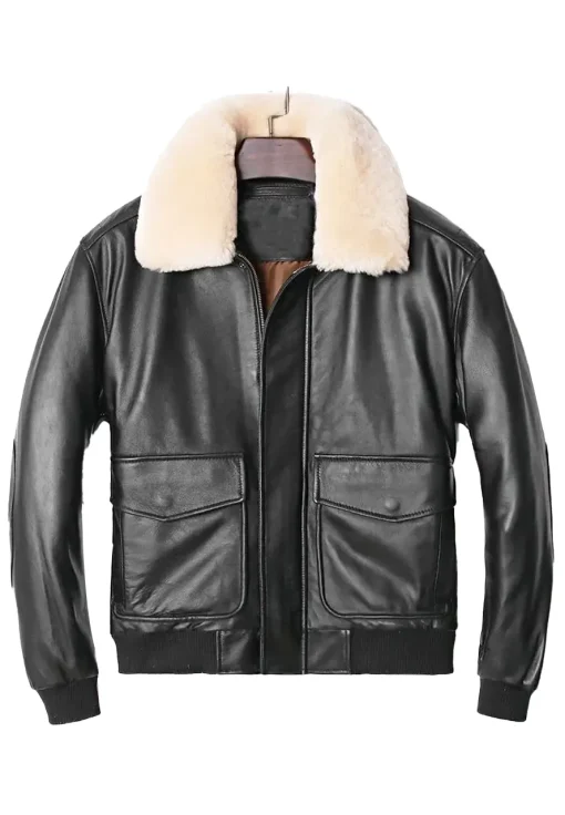 mens-detachable-fur-collar-black-faux-leather-bomber-jacket