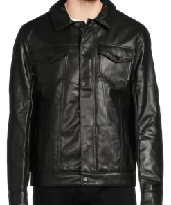 mens-faux-leather-black-trucker-jacket