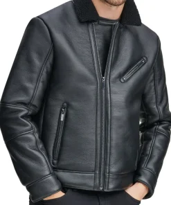 mens-faux-shearling-collar-black-faux-leather-jacket