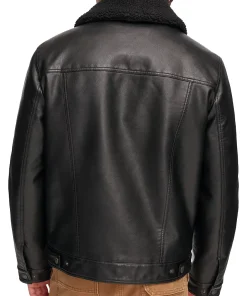mens-faux-shearling-collar-black-faux-leather-trucker-jacket