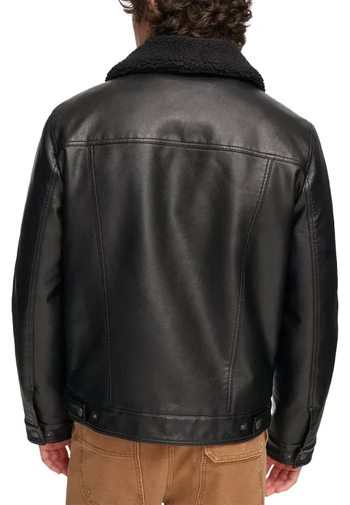 mens-faux-shearling-collar-black-faux-leather-trucker-jacket